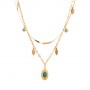 18K Gold Plated Turquoise Inlaid Oval and Leaf Pendants Stainless Steel Fashion Necklace