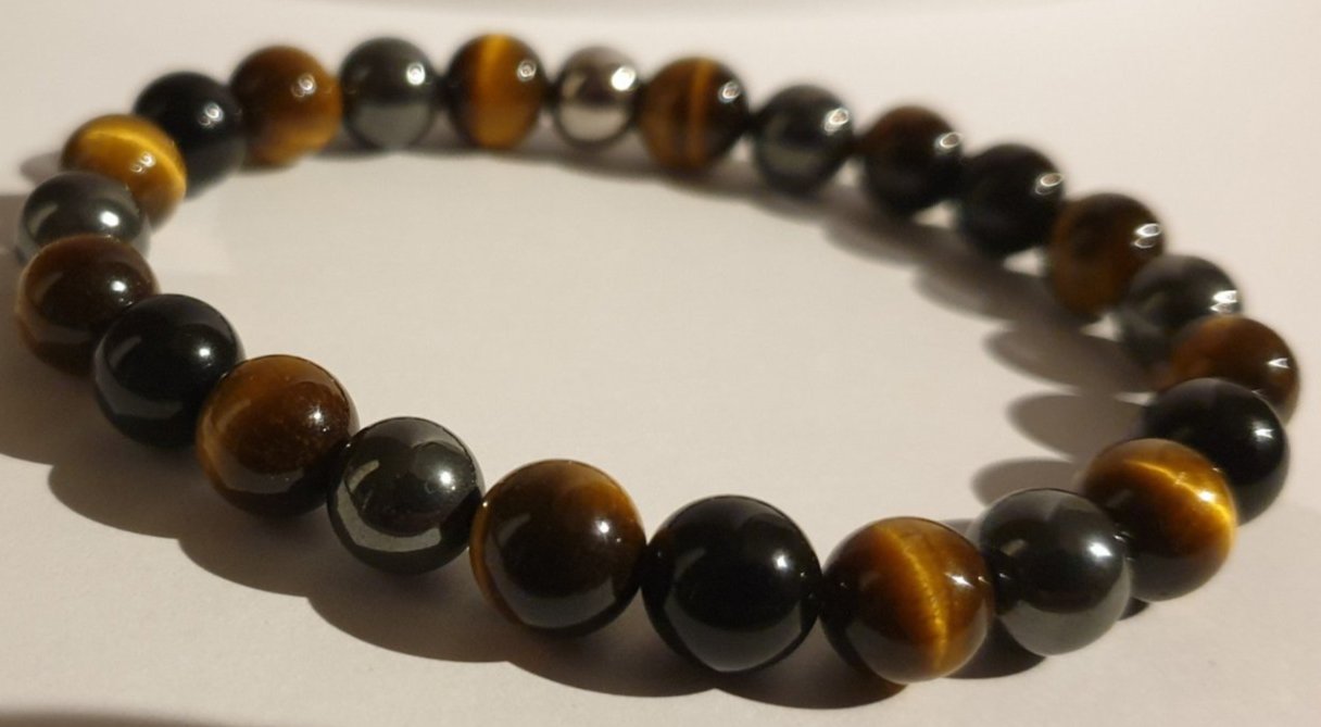 Tiger's eye with Obsidian & Hematite mix