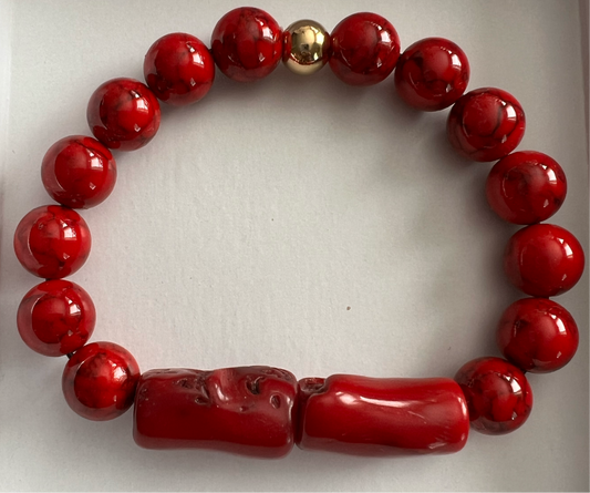 Red Turquoise Crystal Beads with Bone Style Bracelet