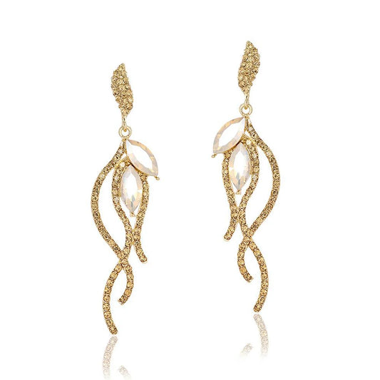 Rhinestone Tassel Hollow Symmetry Earrings - Champagne