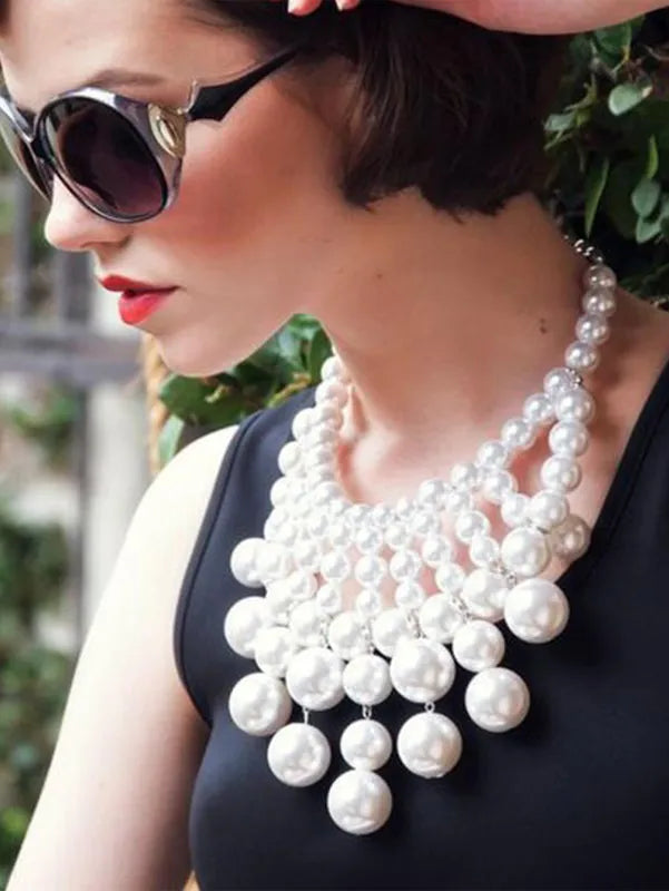 Elegant Exaggerated Round Imitation Pearl Necklace