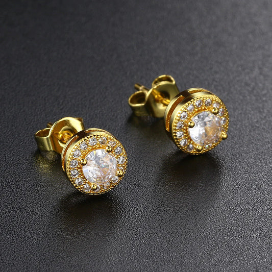 Gold Tone and Zircon Stud Earrings