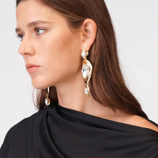 Gold Tone and Zircon Geometric Earrings