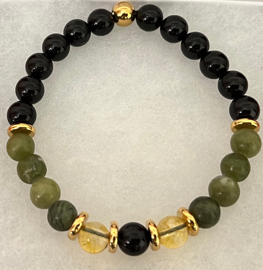 Obsidian with Jade & Citrine Bracelet