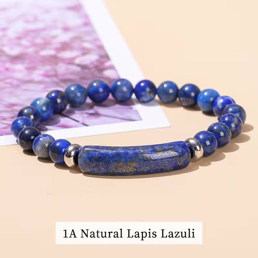 Lapis Lazuli Crystal Bead Bracelet with Silver Spacers