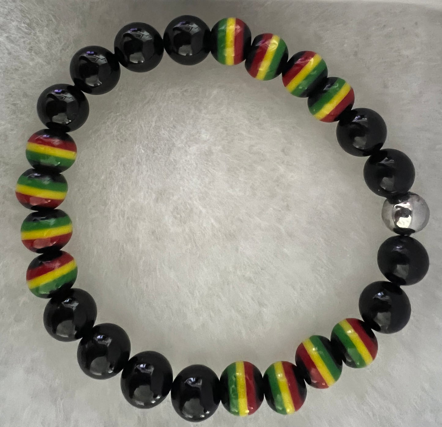 Rasta Beads & Black Tourmaline Crystal Bracelet