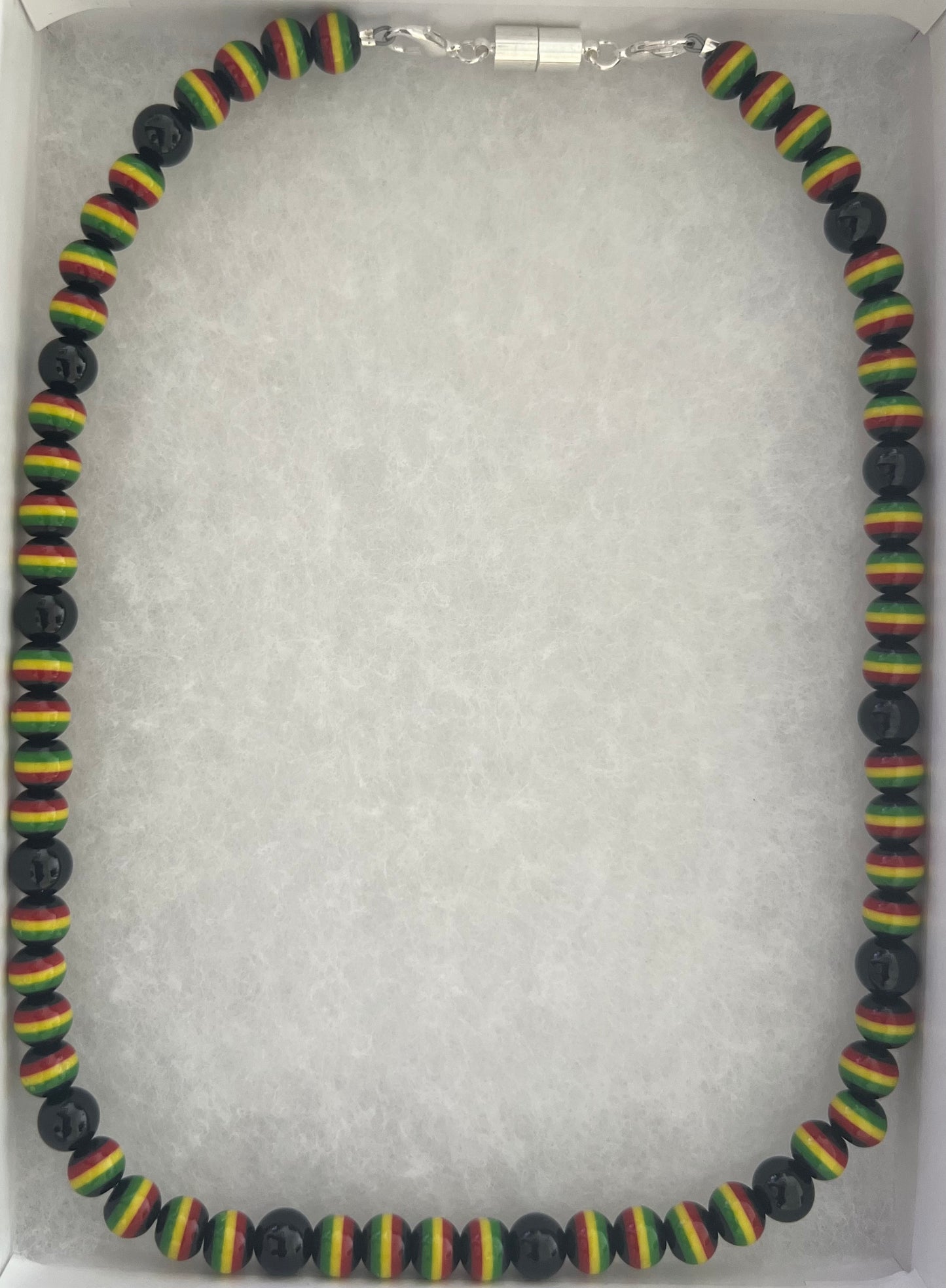 Rasta Beads & Black Tourmaline Crystal Necklace