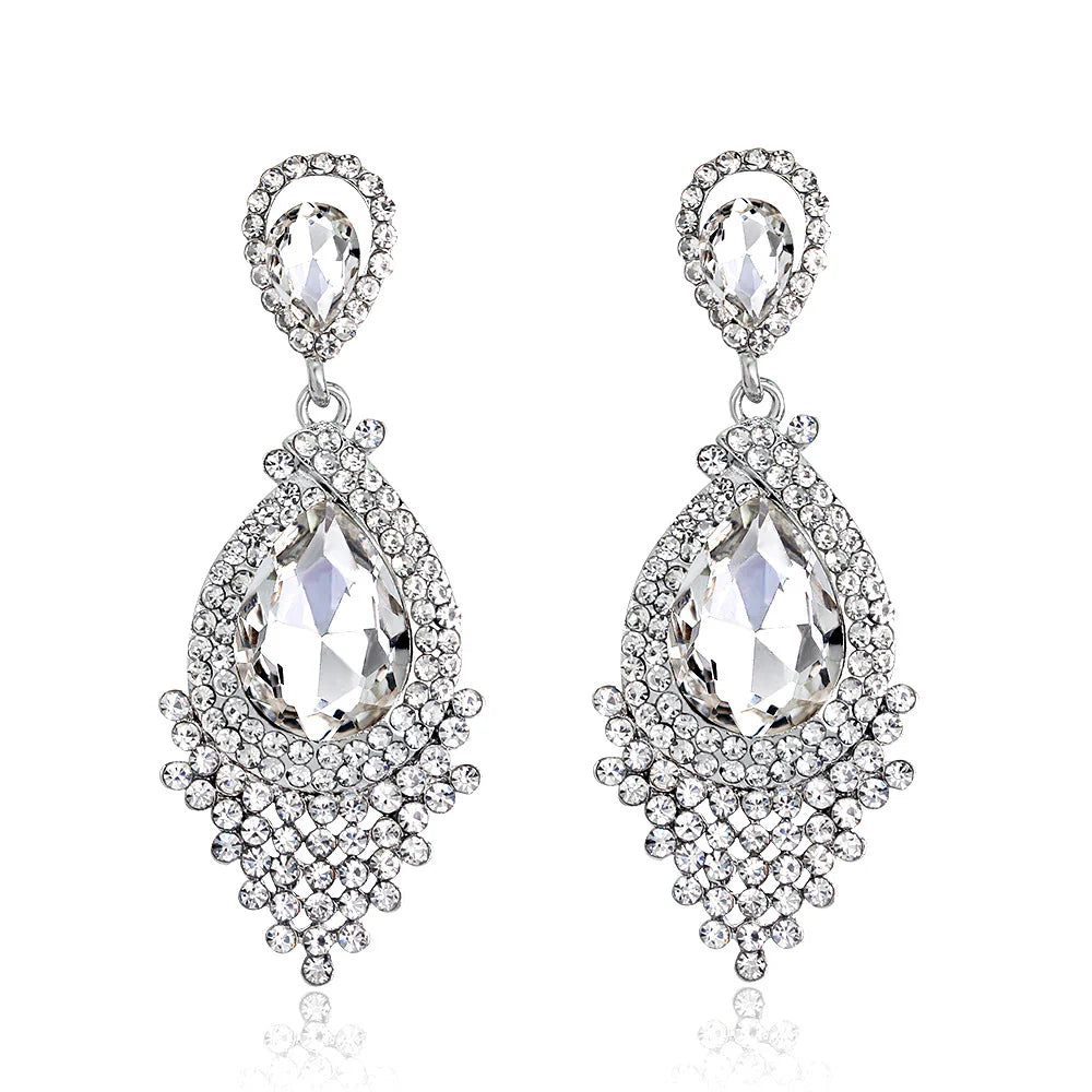 Silver Rhinestone Tassel Glass Drop Fashion Earrings