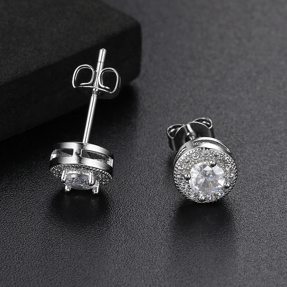 Silver Tone and Rhinestone Stud Earrings