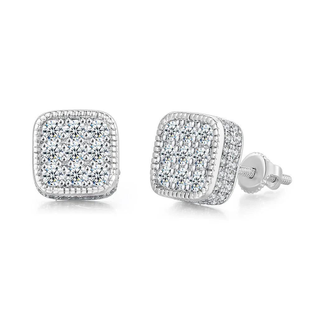 Silver Full Diamond Zircon Thread Stud Earrings