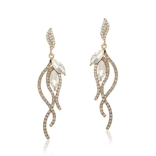 Rhinestone Tassel Hollow Symmetry Earrings - White