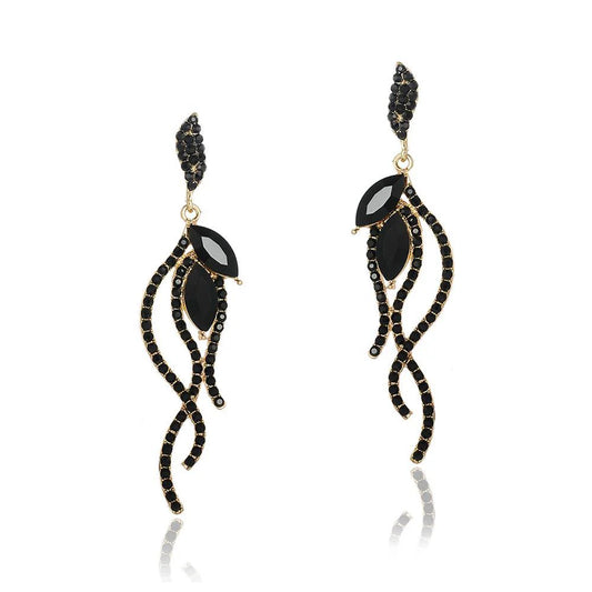 Rhinestone Tassel Hollow Symmetry Earrings - Black