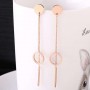 Gold Tone Dangling Round and Stick Combo Stainless Steel Fashion Earrings