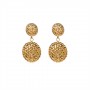 Gold Tone Fancy Twist Surface Design Stainless Steel Earrings - Round